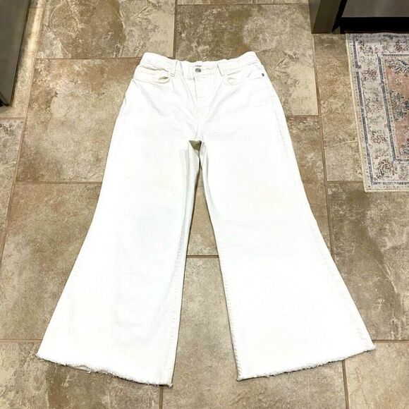 Frame Le Palazzo Crop Wide Leg/Flare Frayed Hem Jeans 32x28 Stretch Denim LNWT - Picture 3 of 11